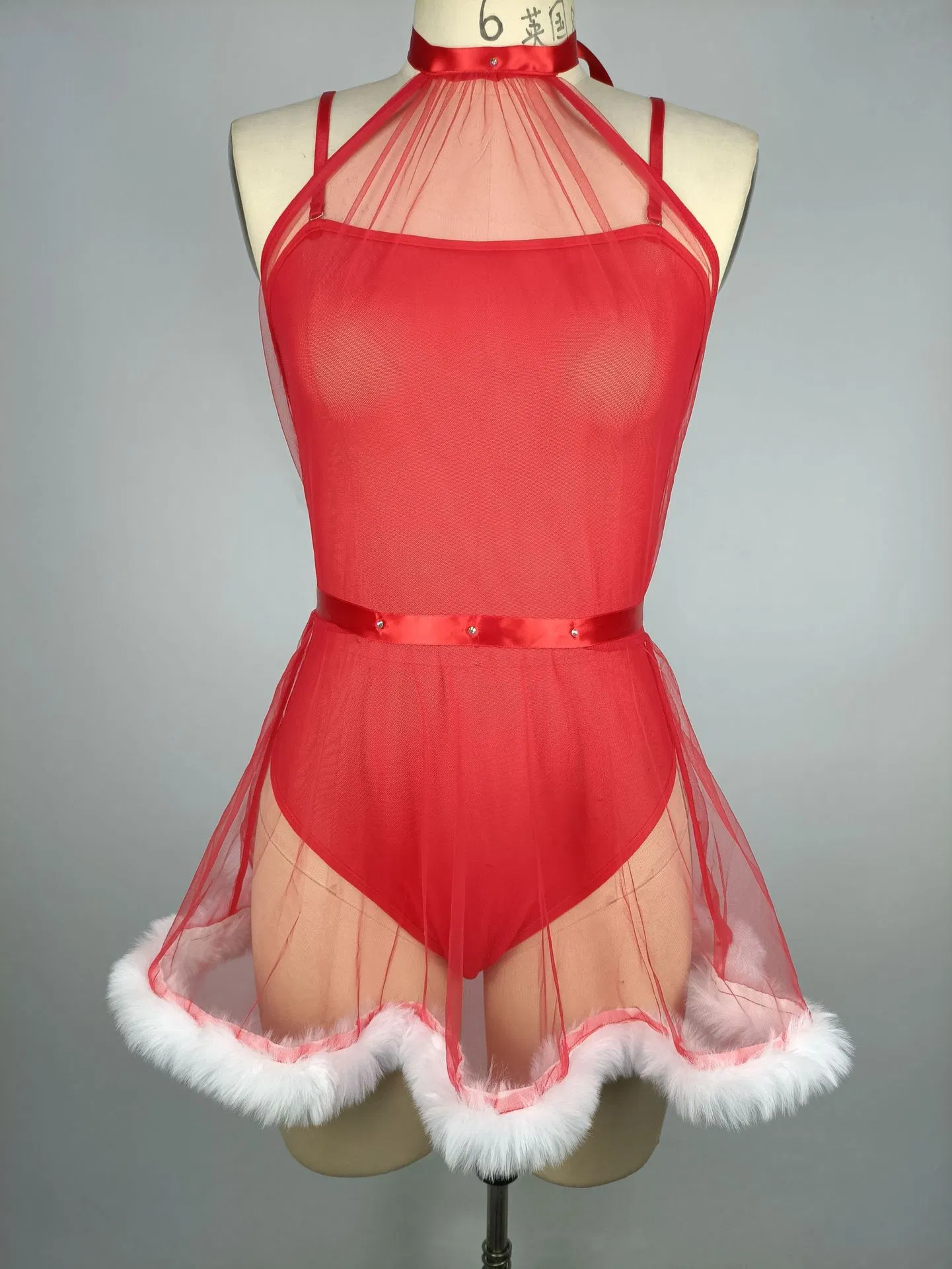 New Christmas See-Through Mesh Bra Panty Set Sexy Luxury Woman One Piece Lingerie