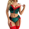 Sexy Christmas Velvet Woman Bra Panty Set New Erotic Lace Decoration Lingerie