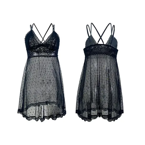 Sexy See-Through Polka DOT Perspective Dress Nightwear Hot Sell Lace Woman Sleepwear