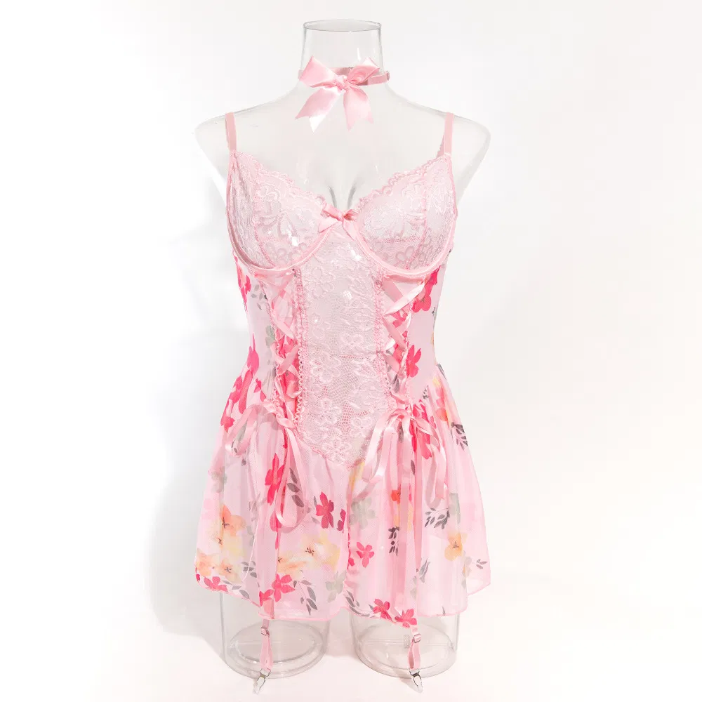 New Arrival Floral Print See-Through Bra and Panty Set Sexy Ultral-Thin Embroidery Lingerie