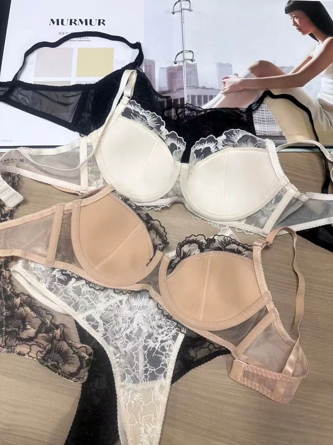 2025 Wholesale French Jacquard Embroidered Lace Trim Sexy Underwear Ultra-Thin Breathable Bra Lingerie