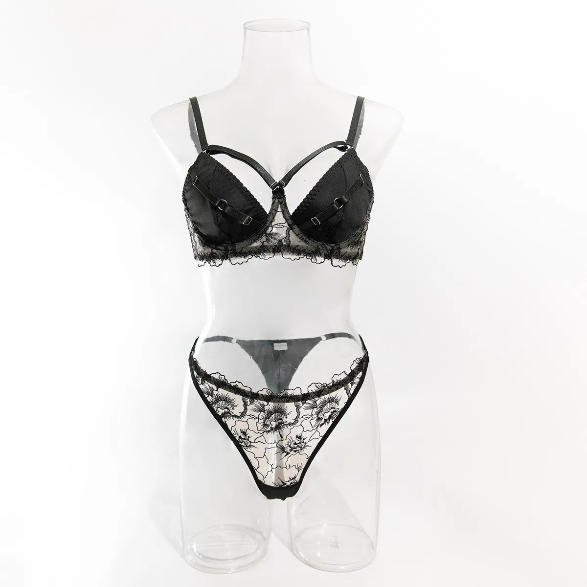 Wholesale Embroidered See-Through Mesh Underwear Set for Woman Sexy Hollow out 2PCS Lingerie