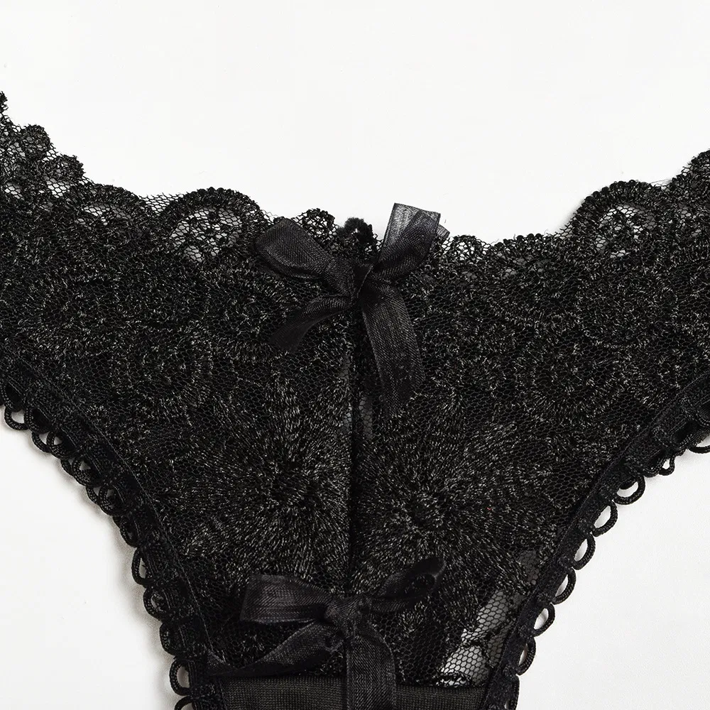 Wholesale Embroidery Floral Bra Set Sexy Transparent Hollow out 2 Piece Woman Lingerie
