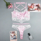 Sexy Neck Hanging Cross Strap Underwear Set Wholesale Pink Satin Women Lingerie