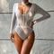 Wholesale Long Sleeved Transparent Mesh Woman Bra Set Sexy Thin Hanging V Neck Lingerie