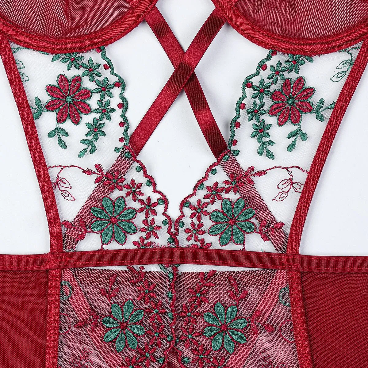 New Arrivals See-Through Mesh Skirt Bra Set Sexy Floral Embroidered Women Lingerie