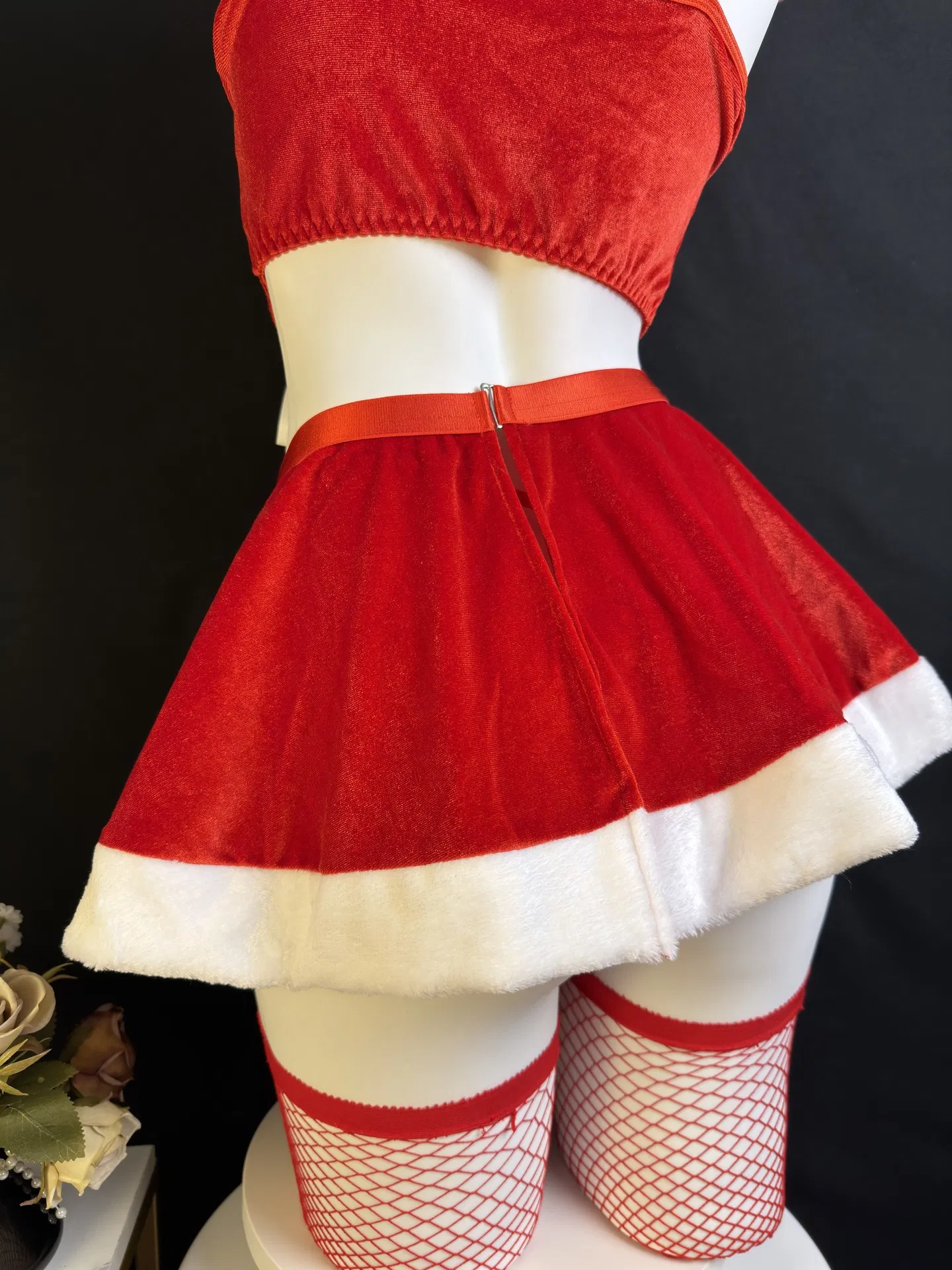 Sexy Fashion Bondage Christmas Bra Panty Set New Fashion Short Skirt Lingerie