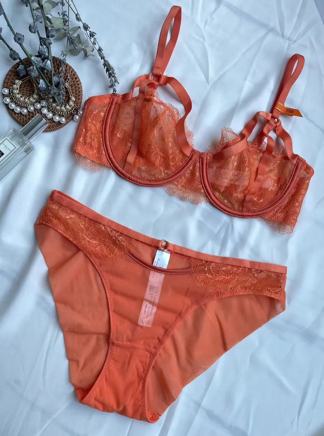 French Style U-Shaped Transparent Eyelash Lace Seduction for Women Soft Bra Breathable Ultra-Thin Set Sexy Underwear Lingerie