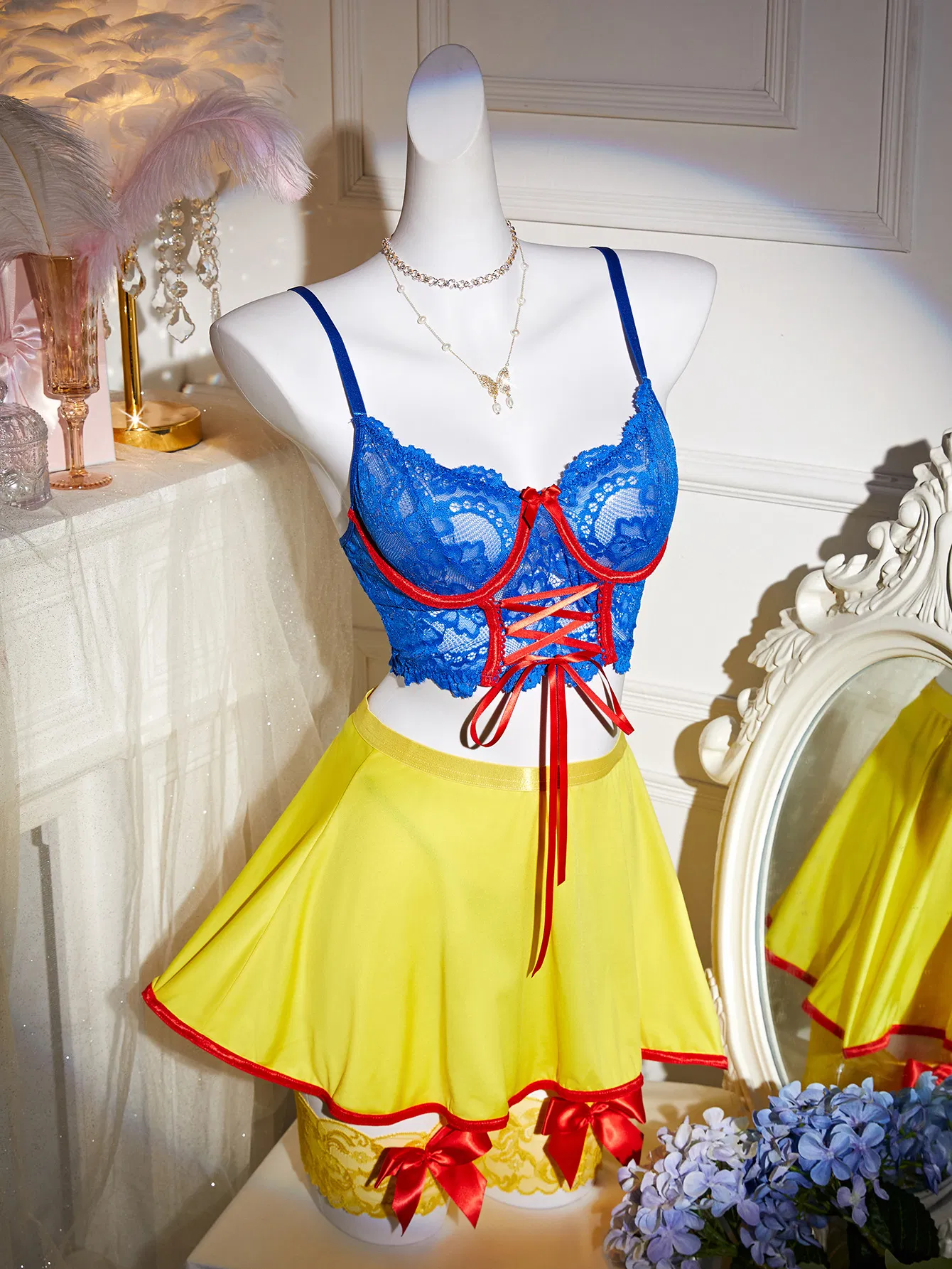 Sexy Erotic See-Through Bra Set for Role Play New Short Skirt Woman Lingerie