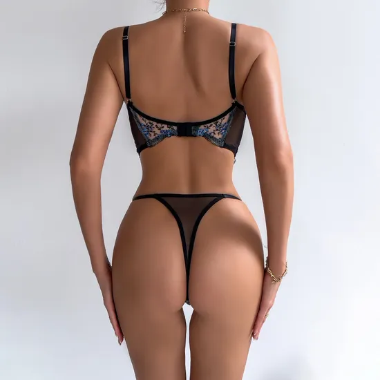 New Delicate Floral Pattern Woman Bra Set Sexy See-Through Two Piece Lingerie
