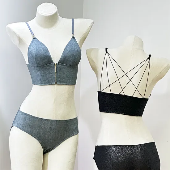 French Wholesale Light-Sensitive Surface Fine Shoulder Strap Front Buckle Triangular Cup Bra Underwear Set Sexy Lingerie