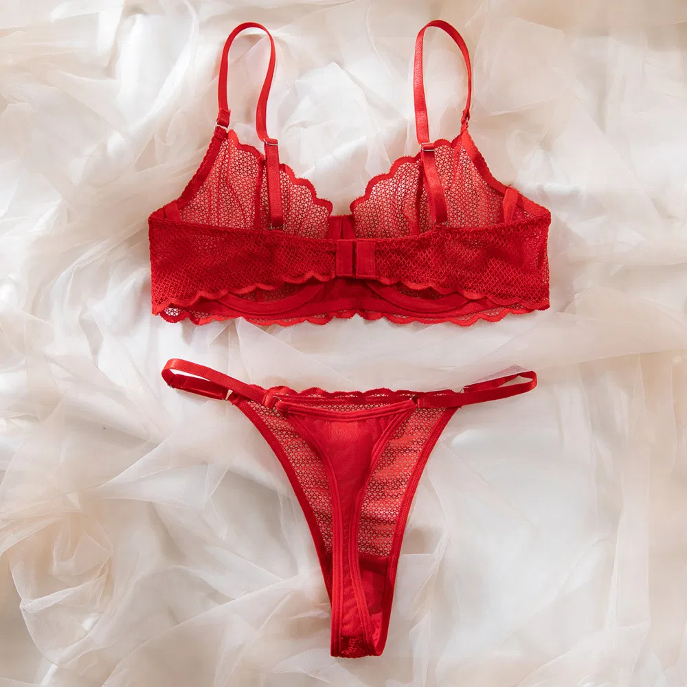 Wholesale Solid Color Underwear Set for Woman Sexy Mesh Ultra-Thin Lingerie