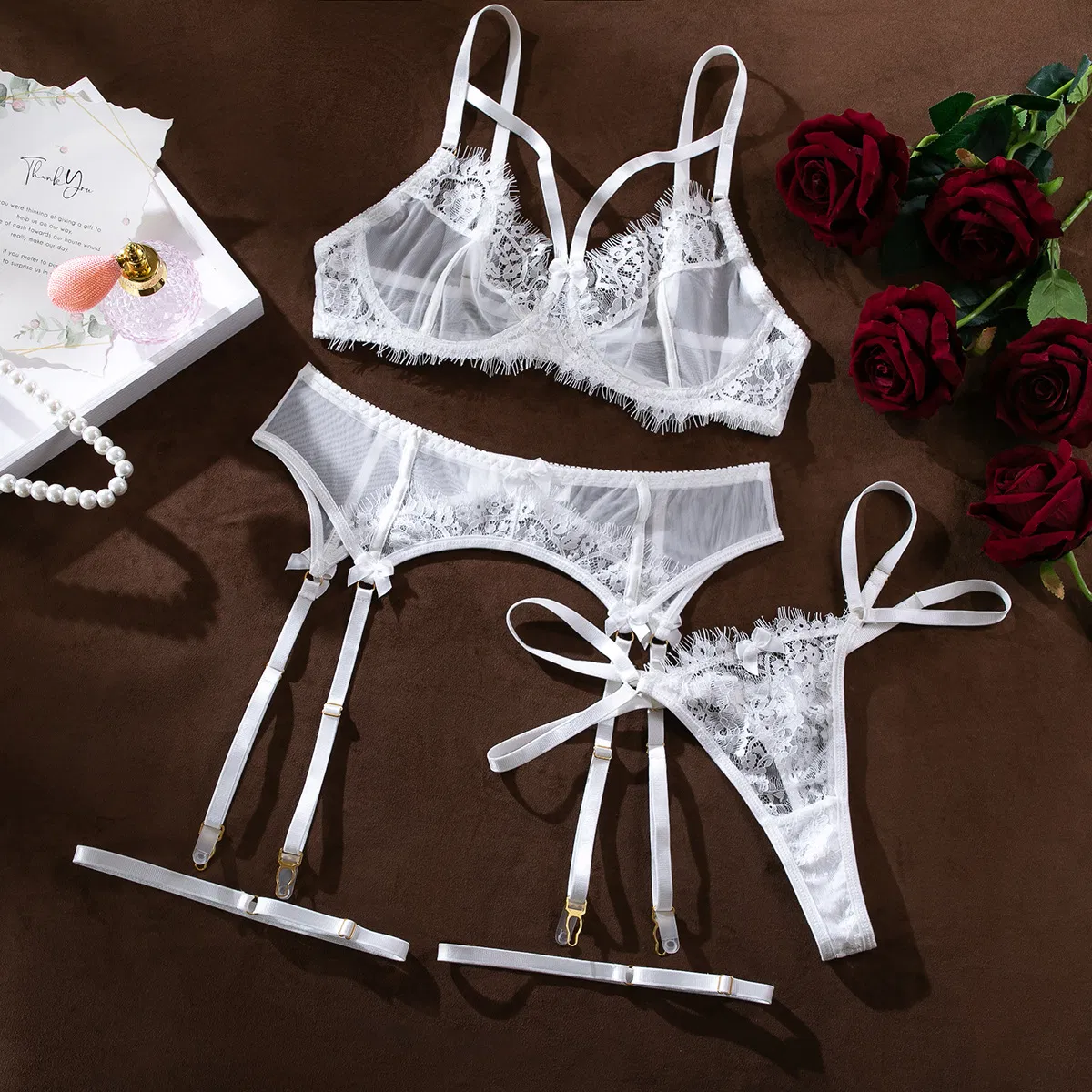 Hot Eyelash Lace Underwear Set Wholesale Transparent Mesh Woman Lingerie
