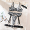 Hot Erotic Zebra Printed Woman Underwear Set Sexy Perspective Mesh 4PCS Lingerie