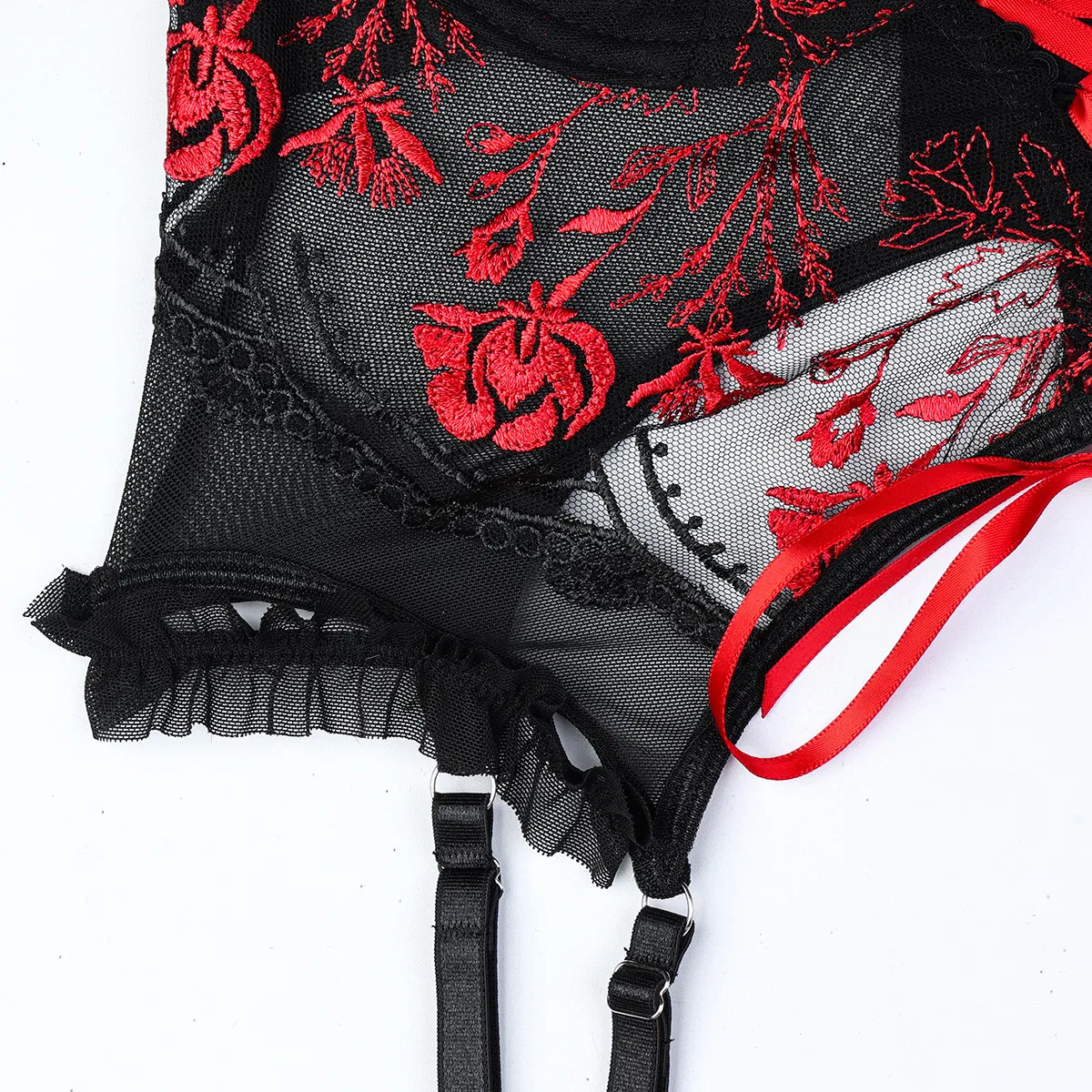 Wholesale Transparent Mesh Cross Strap Bra Set Sexy Flower Embroidery Thin Woman Lingerie