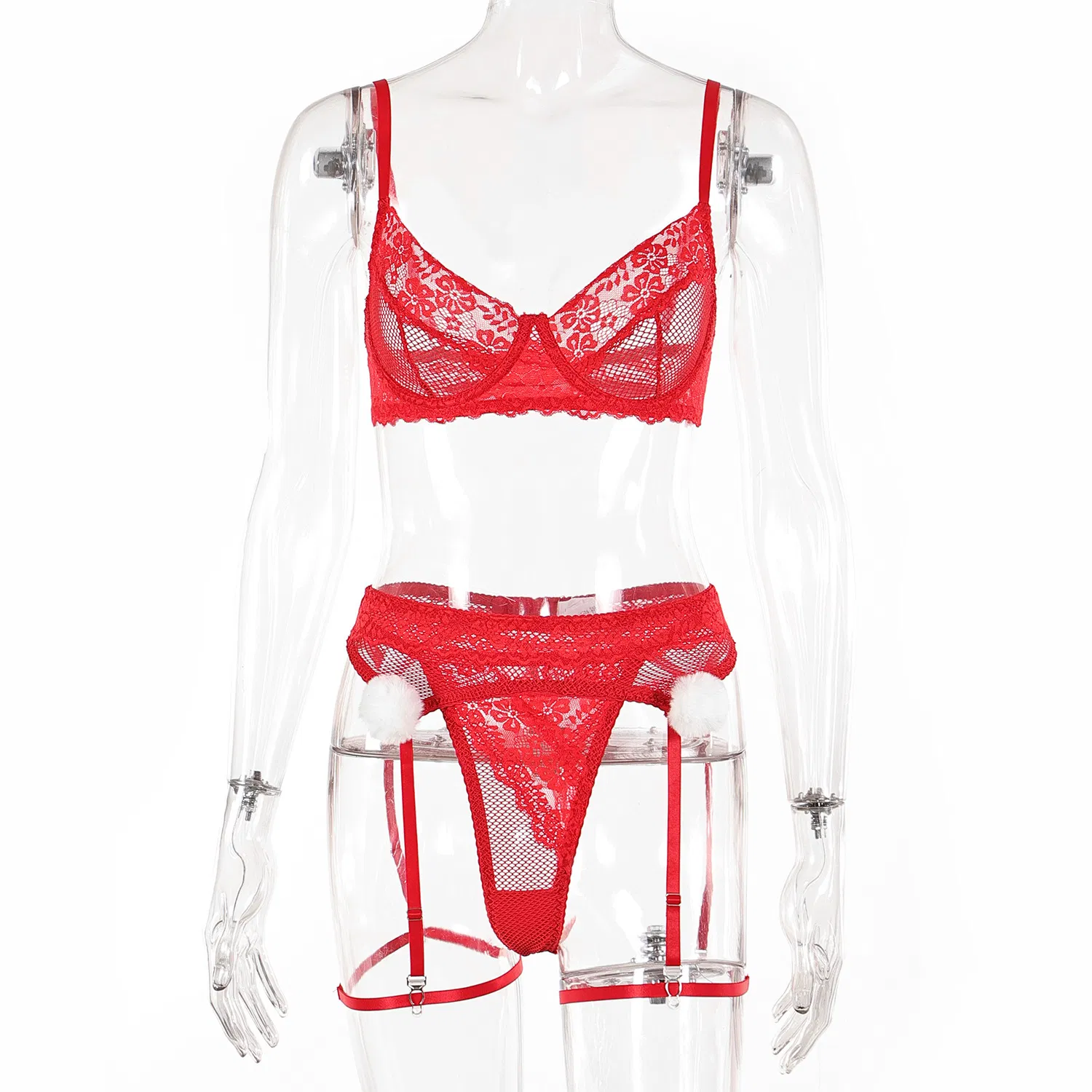 Sexy Embroidered Lace Christmas Underwear Set Hot Furry Ball Woman's Lingerie