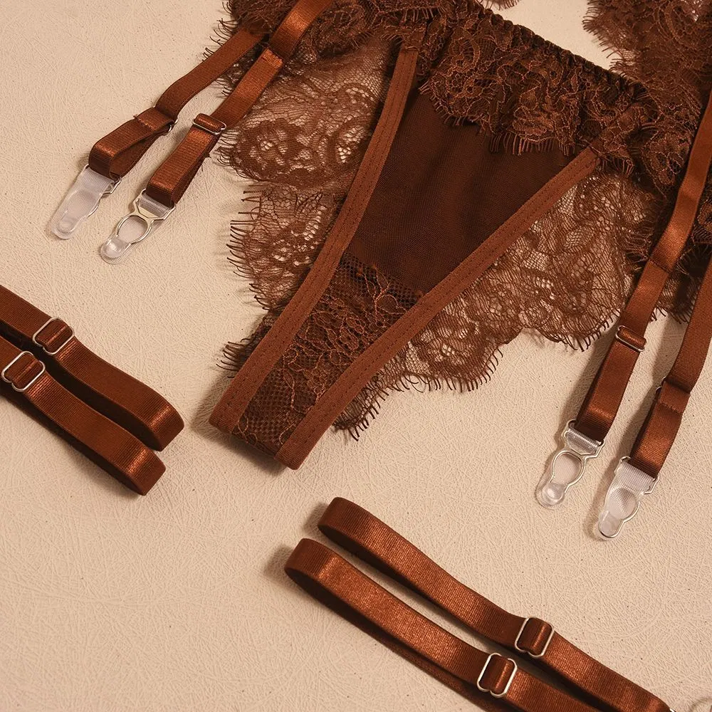 Wholesale Embroidered Eyelash Lace Woman's Underwear Set Sexy Ultra-Thin 2-Piece Lingerie