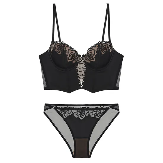 Wholesale New Style Rose Fishbone for Women Bra Set Sexy Underwear Lingerie