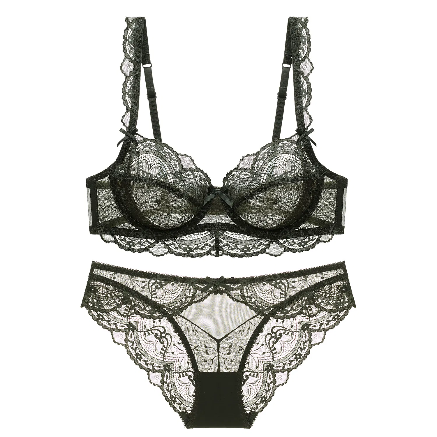 Hot Sell for Women Ultra-Thin Hollowed-out Underwear Transparent Lace Bra Set Sexy Lingerie