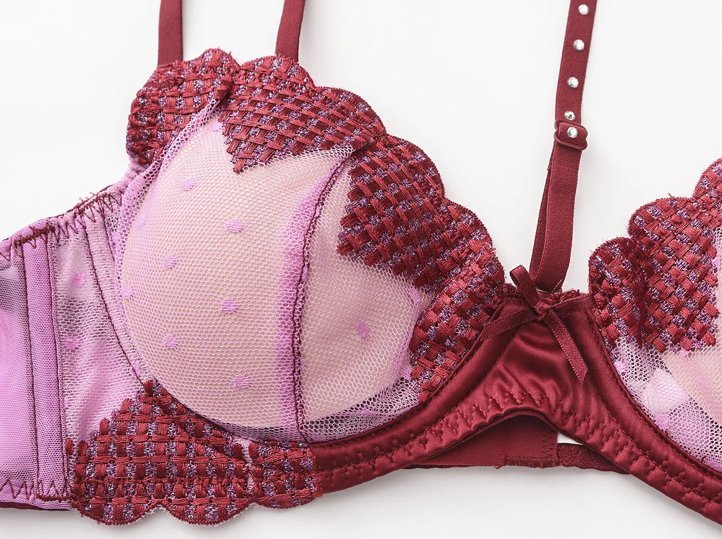 New French Mesh Embroidered Ultra-Thin Gathering Bra Set High Split Halte Underwear Sexy Lingerie