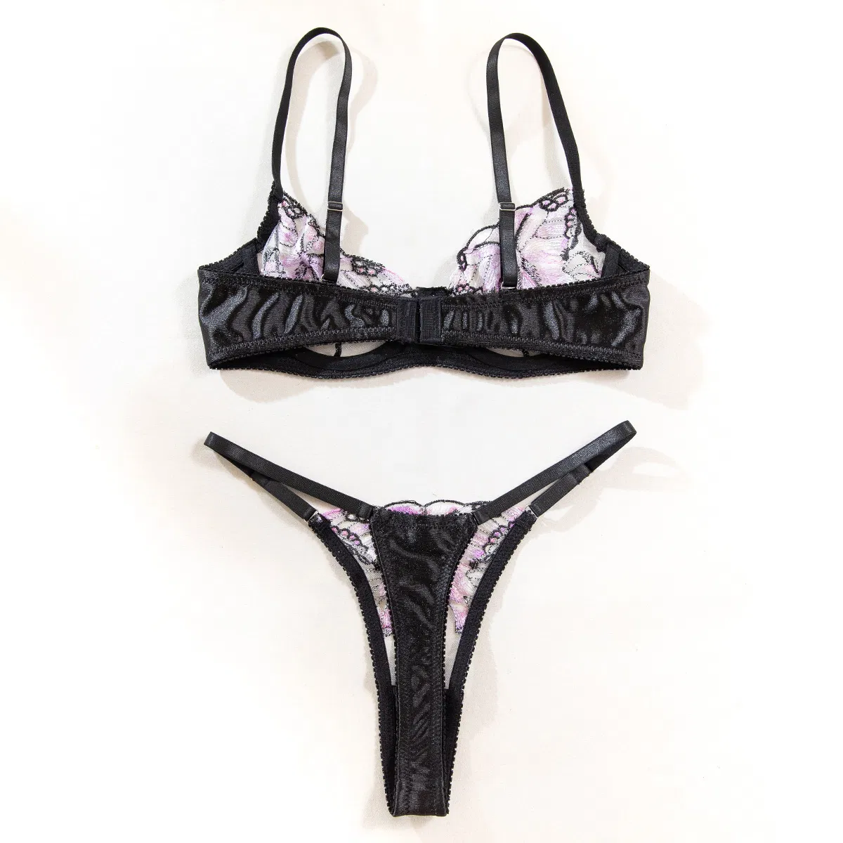 Sexy See-Through Mesh Butterfly Embroidery Bra Set New Fashion 2-Piece Woman Lingerie