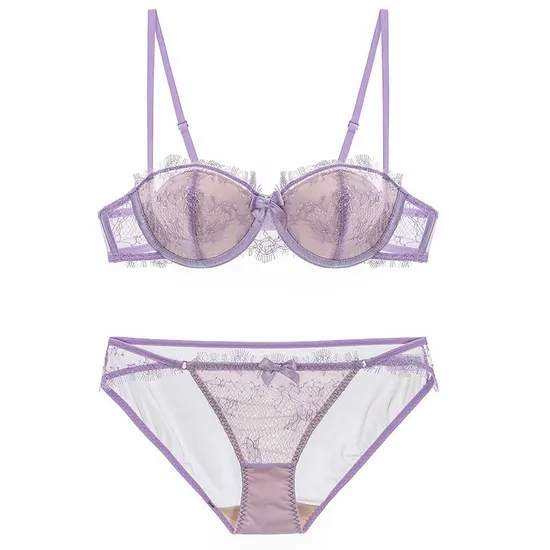 Wholesale Transparent Eyelash Lace Gathering Breathable for Women Soft Bra Breathable Ultra-Thin Set Sexy Underwear Lingerie