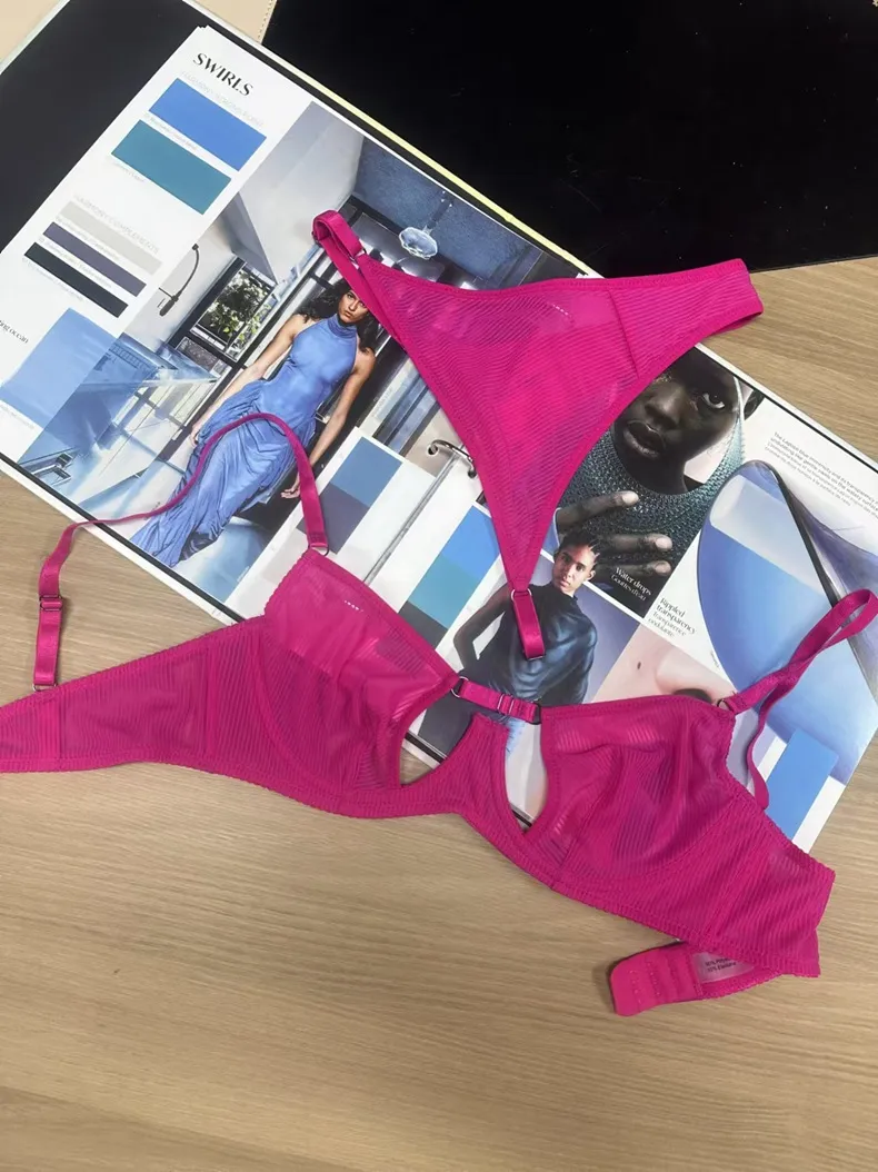 2025 Wholesale See-Through Lace-up Romantic Anti-Sagging Breathable Women Soft Bra Ultra-Thin Set Sexy Underwear Lingerie