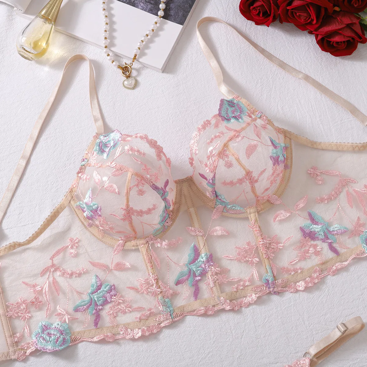 Wholesale Ultra Thin Mesh See Through Underwear Set for Woman Sexy Fishbone Lingerie