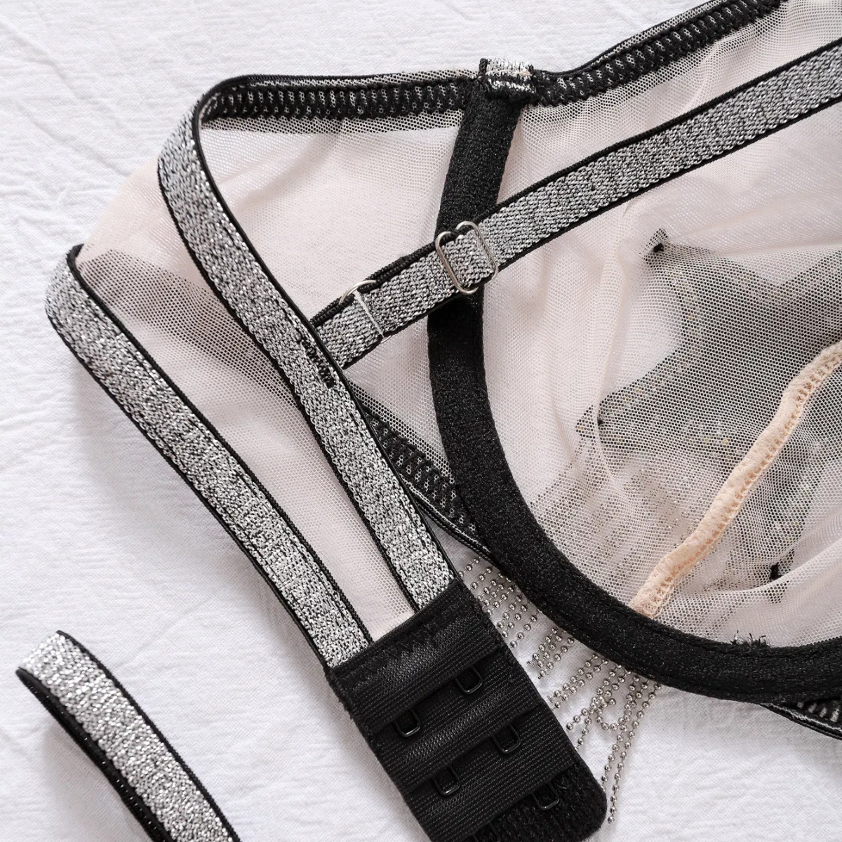 Sexy Tassel Rhinestone Decoration Underwear Set Wholesale See-Through Patchwork Lingerie