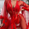 Wholesale See-Through Mesh Long Leeve Sleepwear with Fur Sexy Solid Color Woman Robe