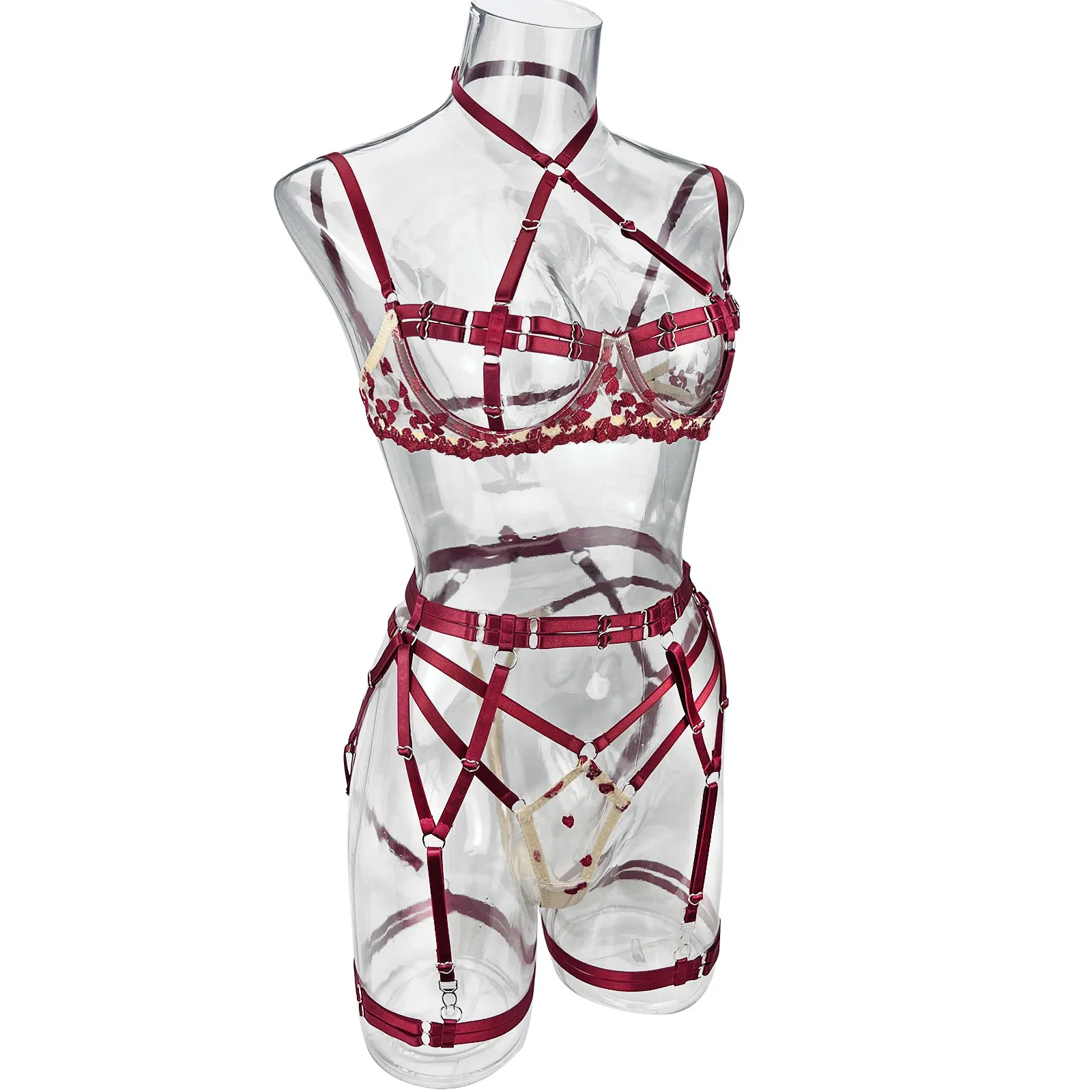 Wholesale Erotic Hollow out Transparent Underwear Set for Woman Sexy Heart-Shaped Lingerie