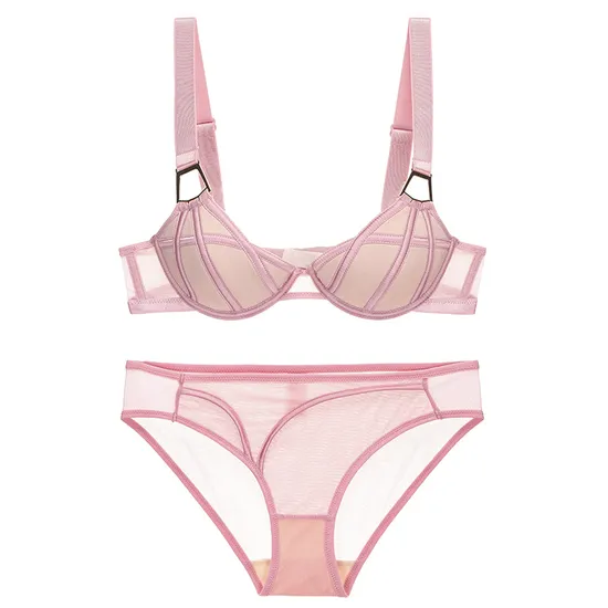 2025 Wholesale Mesh Gathering Ladies Breathable for Women Soft Bra Breathable Ultra-Thin Set Sexy Underwear Lingerie
