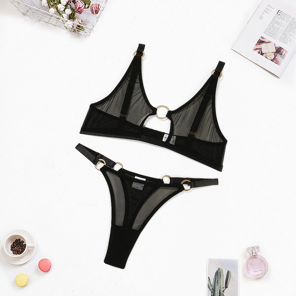 Wholesale Hollow out Underwear Set for Woman Sexy Perspective Mesh Two-Piece Lingerie