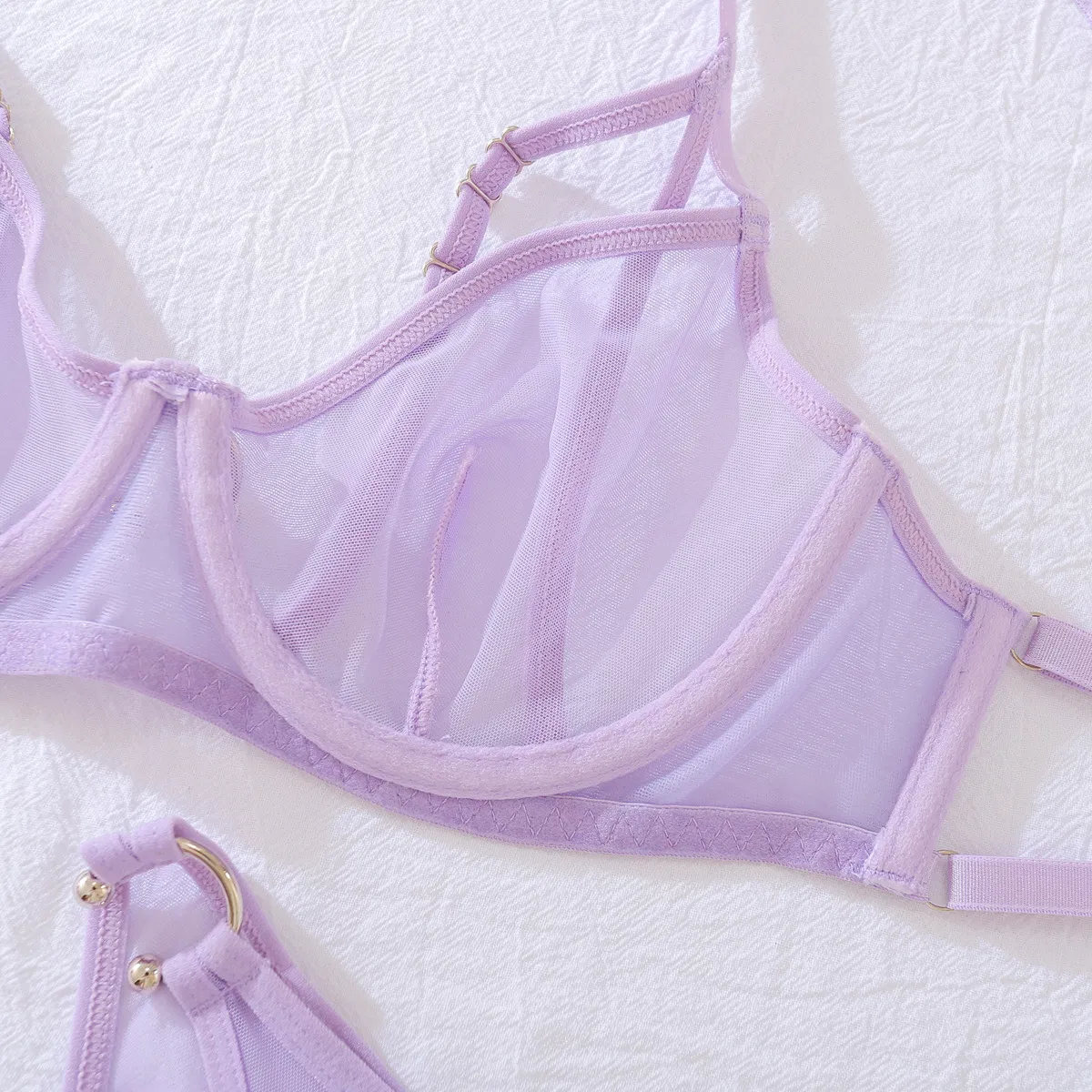 Wholesale Breathable Underwear with Neck Choker for Woman Sexy Mesh See-Through Lingerie