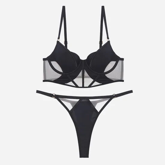 2025 French Smooth Mesh Fishbone Gathering Breathable for Women Soft Bra Breathable Ultra-Thin Set Sexy Underwear Lingerie