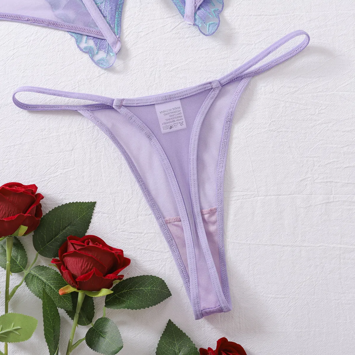 Wholesale Embroidered Perspective Mesh Bra Panty Sets Sexy Strapless Woman Two-Piece Lingerie