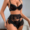 New Arrival Exotic Black Tassel Woman Bra Panty Set Sexy Perspective Mesh Lingerie