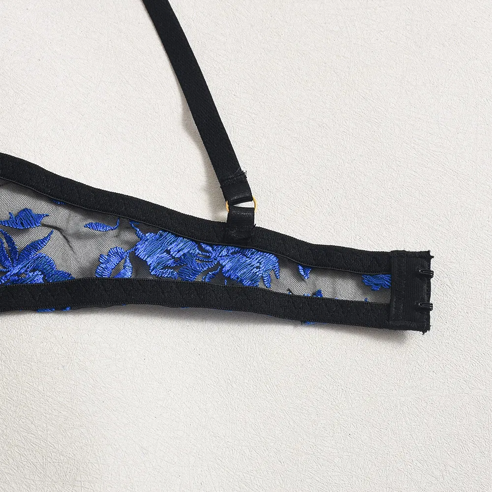 Wholesale Flower Embroidery Lace Woman Underwear Set Sexy Transparent Ultral-Thin Lingerie