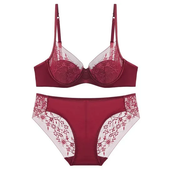 2025 Wholesale Hot Sell Woman Ultra-Thin Embroidery Lace Trim Sexy Breathable Soft Bra Set Underwear Sexy Lingerie