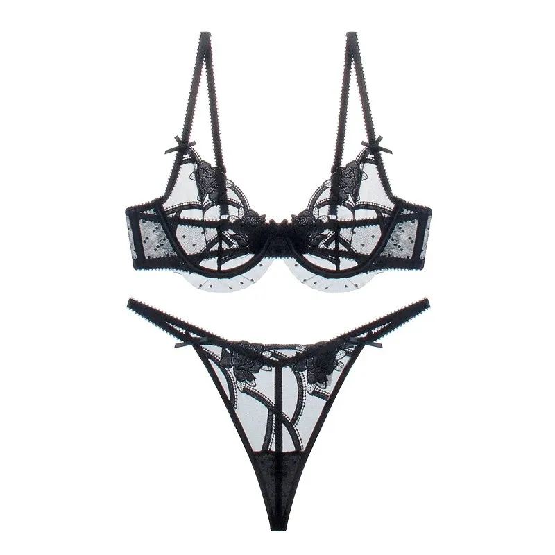 Wholesale See-Through Lace Romantic Anti-Sagging Thongs Breathable for Women Soft Bra Ultra-Thin Set Sexy Underwear Lingerie