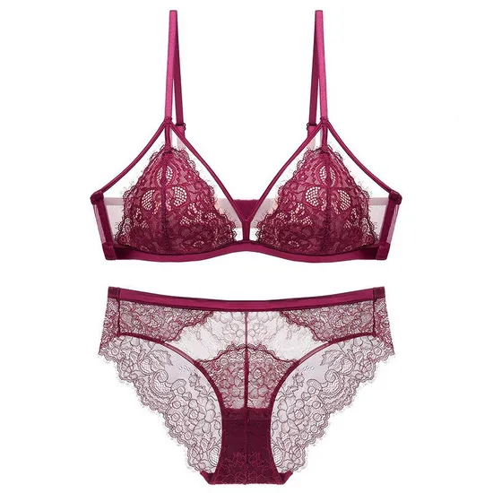 2025 French Embroidery Eyelash Lace Trim Sexy Breathable Gathering for Women Soft Bra Ultra-Thin Set Sexy Underwear Lingerie