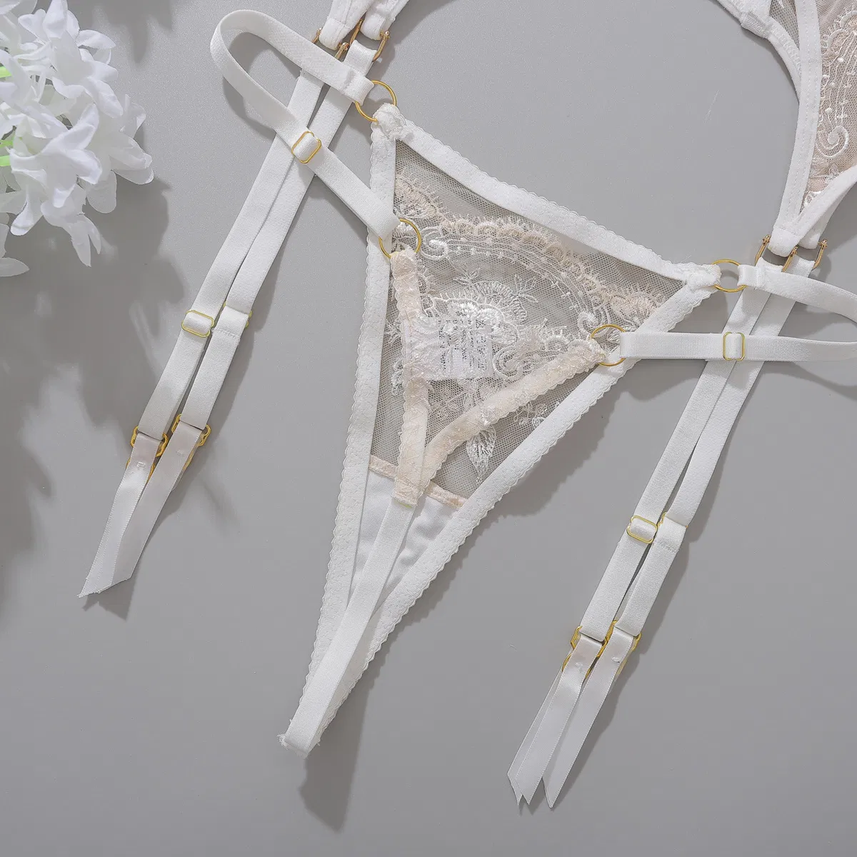 Wholesale See-Through One-Piece Bra Panty Set for Woman Sexy Floral Embroidery Lingerie
