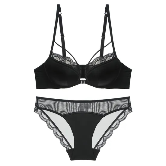Wholesale Transparent Seduction Front Button for Women Soft Bra U-Shaped Breathable Ultra-Thin Set Sexy Underwear Lingerie