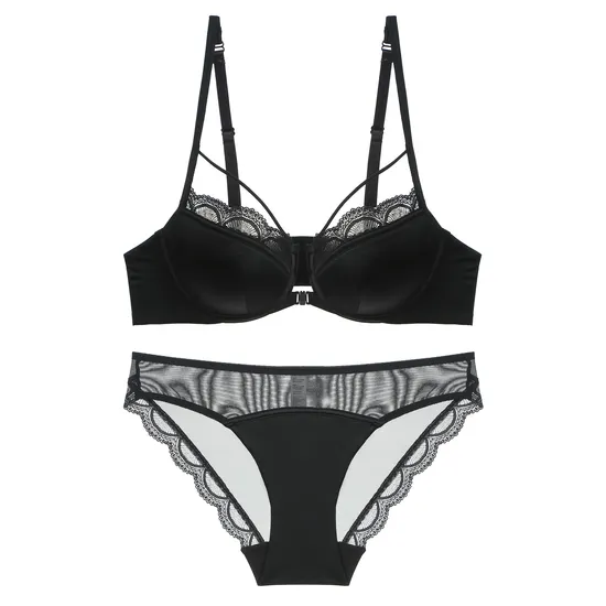 Wholesale Transparent Seduction Front Button for Women Soft Bra U-Shaped Breathable Ultra-Thin Set Sexy Underwear Lingerie