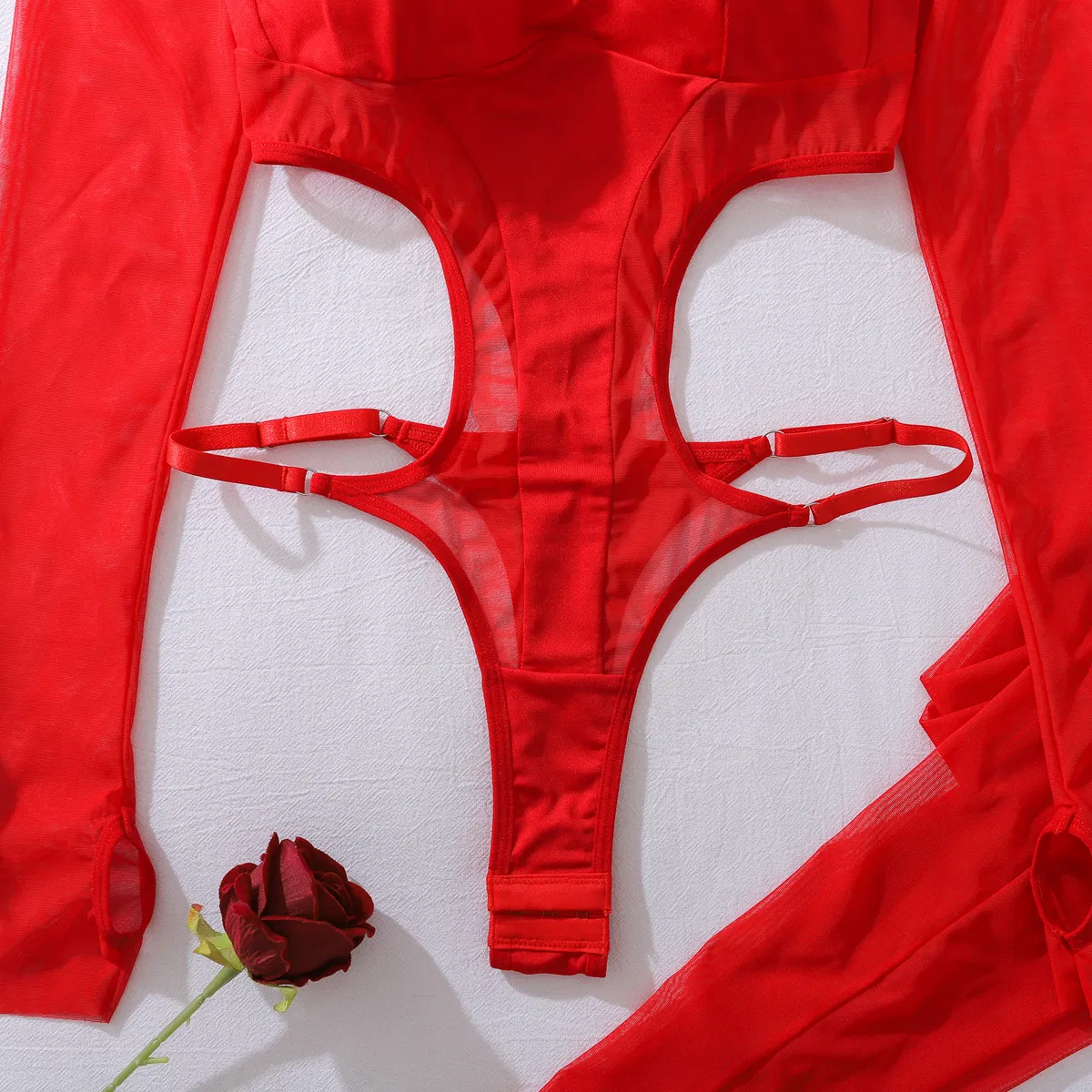 New Hollow out See-Through Woman Bodysuit Sexy Long Sleeve Hanging Neck Lingerie