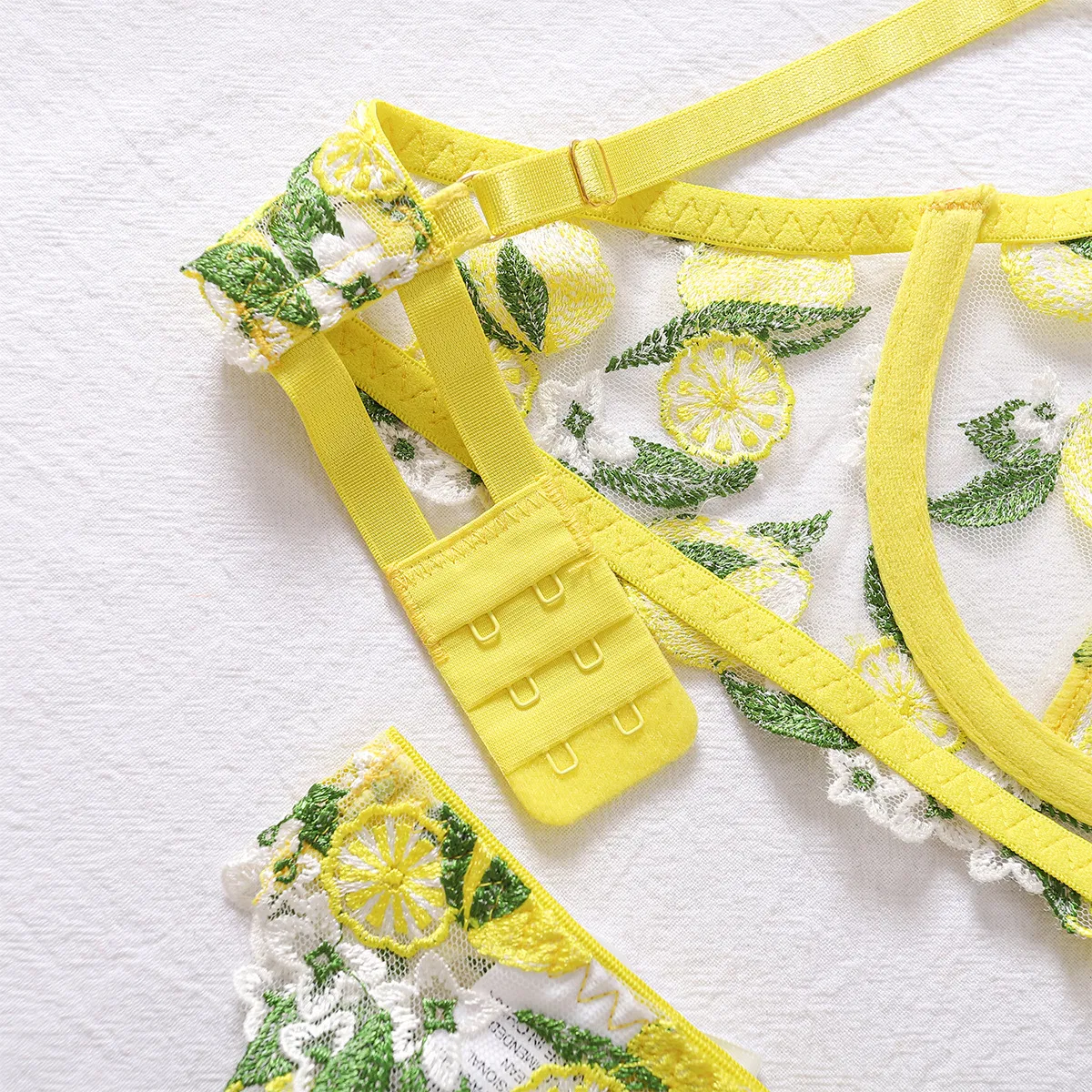 Sexy Lemon Embroidery Woman Bra Panty Set Wholesale Mesh Transparent Lingerie