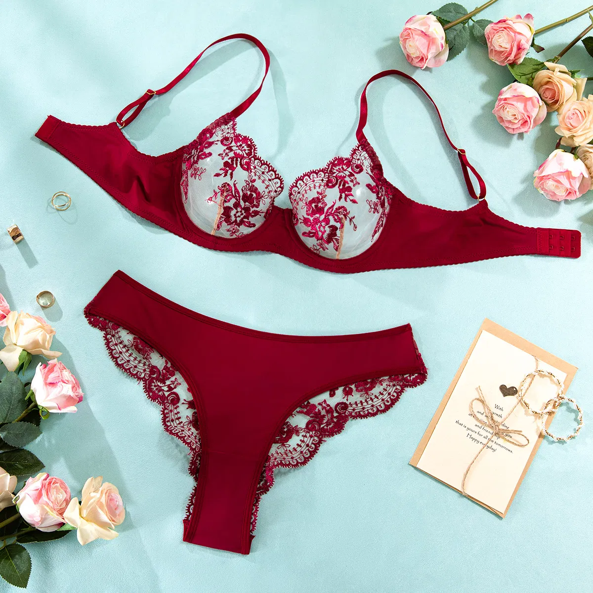 Sexy Breathable 2PCS Underwear Set Wholesale Transparent Mesh Woman Lingerie