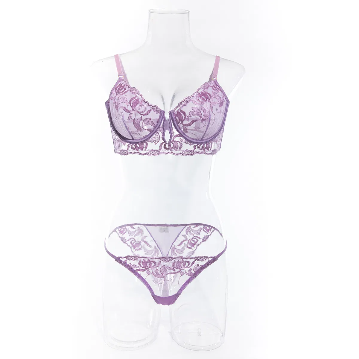 Woman See-Through Deep V Bra and Panty Set Sexy Erotic Embroidery Lingerie