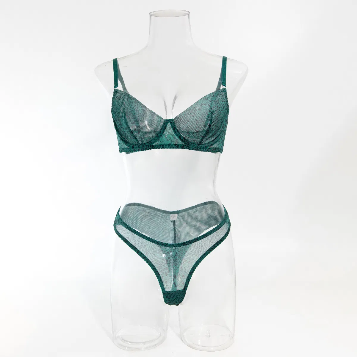 Sexy Ultra-Thin Snakeskin Pattern Bra Set for Woman Wholesale Transparent Mesh 2 PCS Lingerie