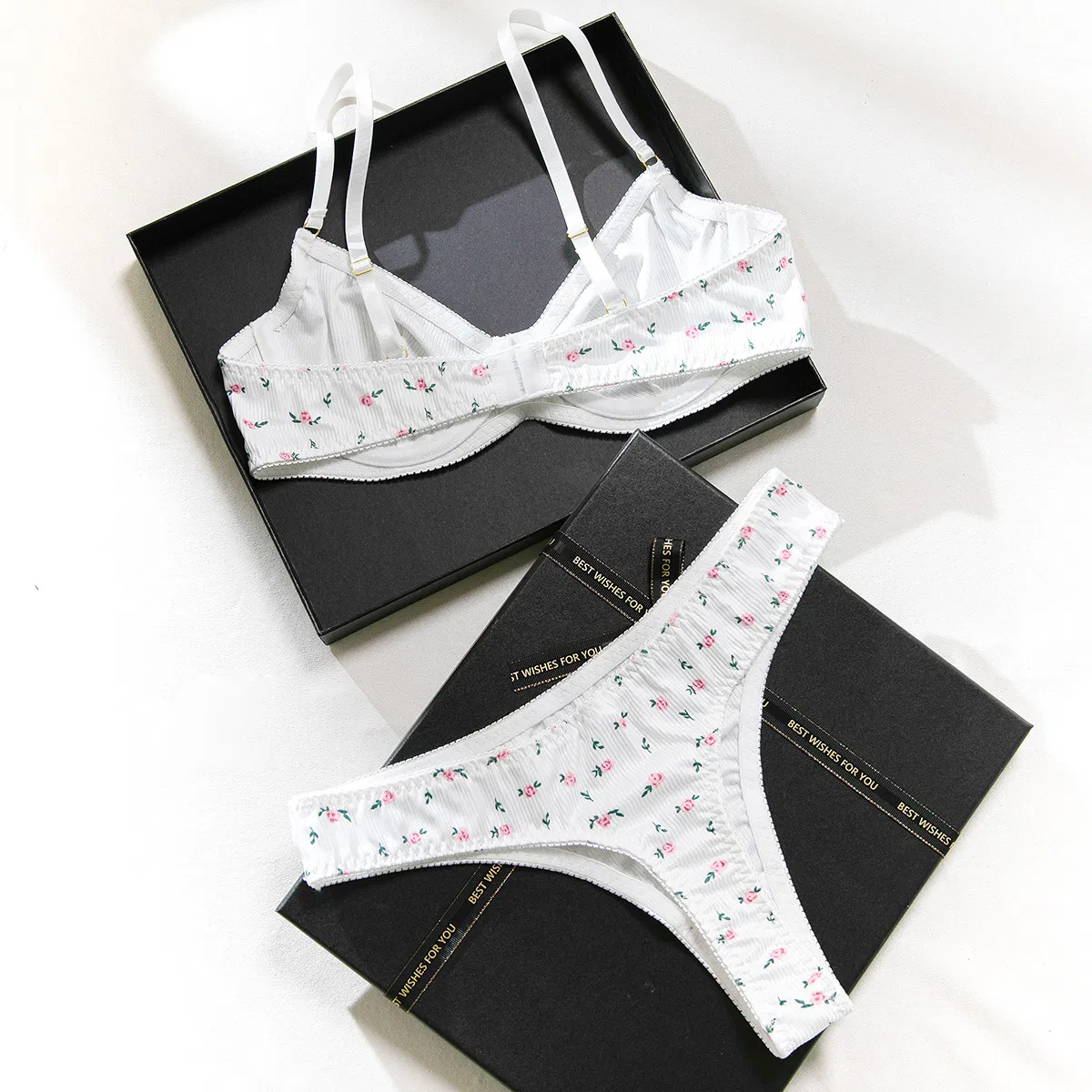 Sexy Flower Print Women's Underwear Set for Summer Wholesale Erotic 2PCS Lingerie